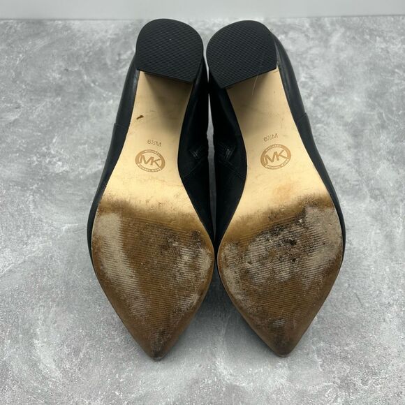 Michael Kors Paloma Black Bootie Boots Size 6.5 M Leather Block Heels Pointed - Picture 7 of 16